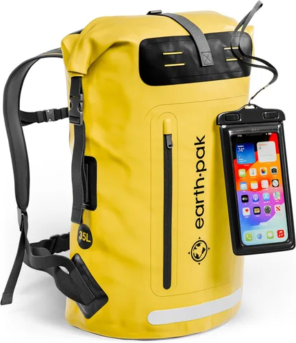 Vista 16 de Earth Pak Mochila impermeable - Mochila de senderismo resistente - Bolsa con cierre enrollable - Bolsa seca acolchada con carcasa impermeable
