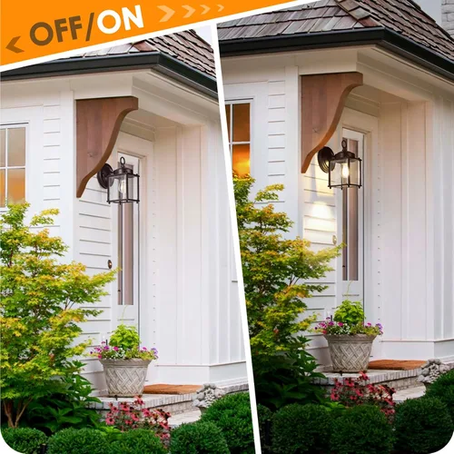 Vista 5 de Farol de pared para exteriores, aplique de pared impermeable de chocolate oscuro exterior, lámpara de pared para puerta delantera con vidrio