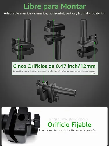 Vista 3 de Soporte de abrazadera de escritorio para suspensión de micrófono con brazo de tijera extensible y soporte, 5 orificios de inserción del brazo