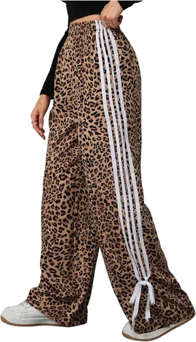 Vista 13 de Floerns Pantalones de pierna ancha con estampado de leopardo a rayas Y2K Gris