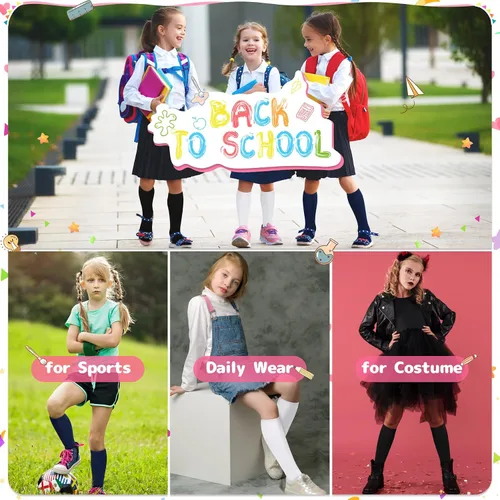 Vista 3 de Olreco Calcetines altos hasta la rodilla para niñas, calcetines de uniforme para niñas, calcetines largos de algodón para niñas, calcetines