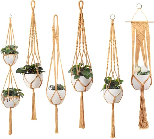 Vista 16 de Feedee Ganchos de macramé para plantas, paquete de 6, color negro, interior/exterior, algodón