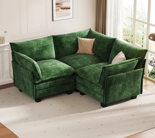 Vista 22 de KKL Sofá Cama Seccional Modular Grande de 91.3", Sofá Cama Convertible en Forma de J/L de 6 Plazas Sofá Nube con Otomana, Sofás Seccionales