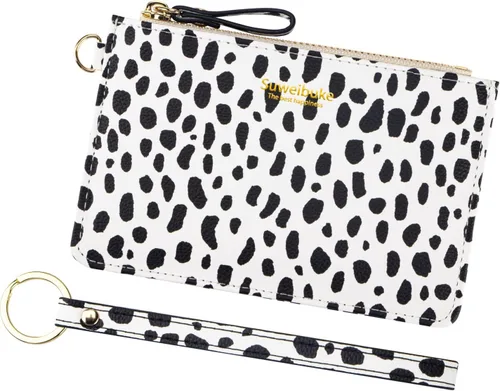 Vista 12 de Estuche Delgado para Tarjetas RFID para Mujer con Correa de Muñeca, Cartera con Cremallera para ID, Cartera de Cuero Pequeña, Monedero con Llavero