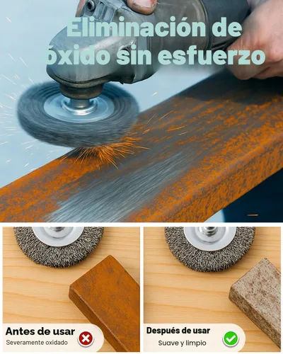 Vista 6 de 10 Piezas Cepillo de Alambre para Taladro, Cepillo de Rueda de Alambre Rizado de Acero al Carbono Grueso, Vástago Hexagonal de 1/4 de Pulgada, Broca