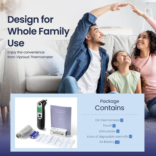Vista 7 de Viproud Termómetro de Oído para Niños, Bebés y Adultos, Termómetro Digital Preciso en 1 Segundo, Función Silencio, Alerta de Fiebre en 3 Colores, 3