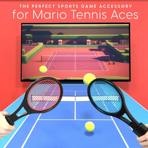 Vista 3 de TALK WORKS Tennis Racket for Nintendo Switch + Switch OLED 2 Pack - Joy-Con Controller Grip Sports Game Accessories for Mario Tennis Aces
