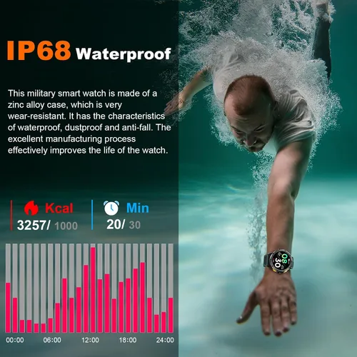 Vista 9 de Relojes inteligentes militares con GPS integrado, más de 170 modos deportivos para hombres con linterna, reloj inteligente para teléfonos Android