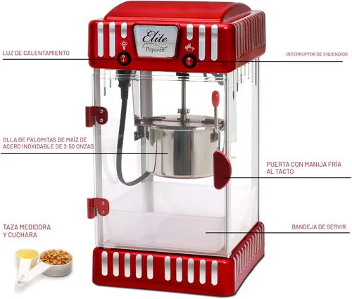 Vista 2 de [Usado] Elite Gourmet EPM-250 Maxi-Matic 74 ml Clásico Carnaval, Máquina de palomitas de mesa estilo hervidor, estilo retro, palomitas de cine