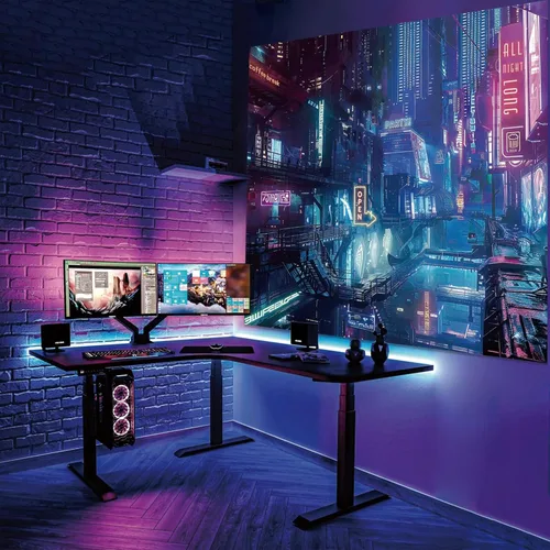 Vista 2 de Tapiz de Pared de Ciudad Anime Punk para Dormitorio, Tapices Japoneses Futuristas de Calle Nocturna de Neón Ciberpunk Estéticos, Fondo