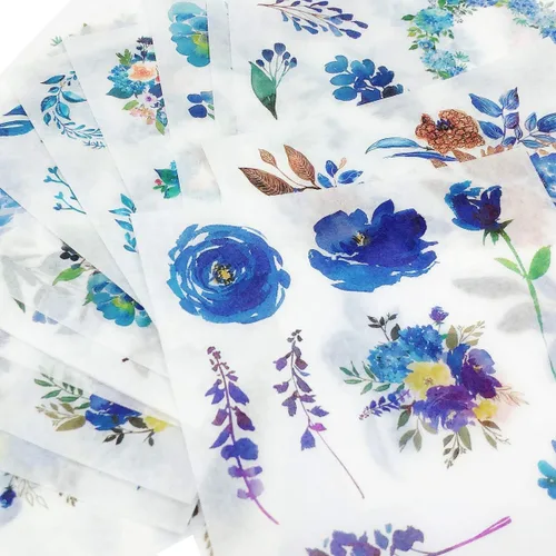 Vista 3 de allydrew Washi - Juego de calcomanías para álbumes de recortes, diseño floral azul (20 hojas)