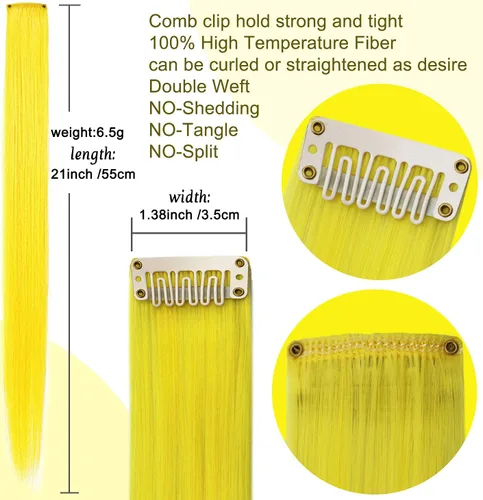 Vista 4 de Extensiones de cabello rosa ahumado con reflejos para fiesta de princesa, disfraz de Navidad para mujer (amarillo)