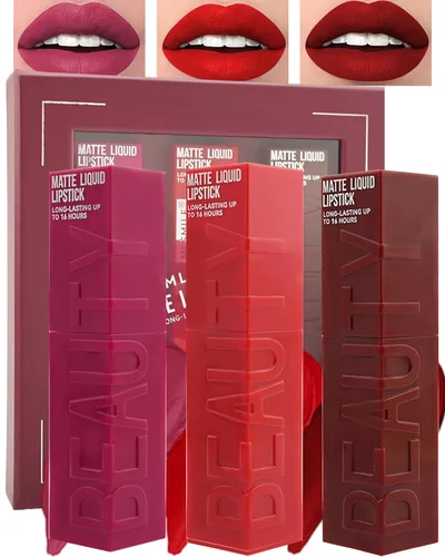 Vista 16 de Lápiz labial líquido mate para mujeres - 2 unidades, rosa nude y rojo vino, tinte labial altamente pigmentado, brillo labial mate aterciopelado
