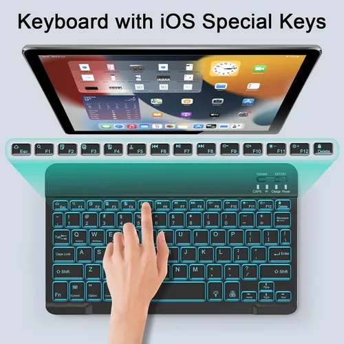 Vista 6 de Combo de teclado y mouse inalámbricos, teclado y mouse Bluetooth recargables con retroiluminación de 7 colores y receptor USB inalámbrico de 2.4