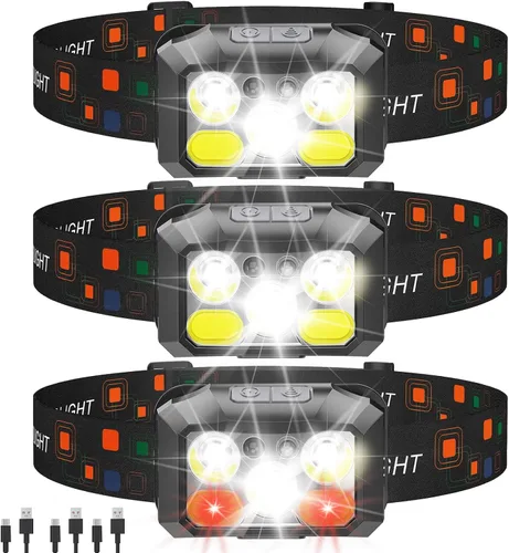 Vista 9 de Linterna frontal LED recargable, 800 lúmenes con luz roja y blanca, 8 modos, sensor de movimiento, carga USB-C, IPX4 impermeable (1, naranja)