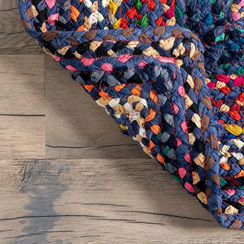 Vista 7 de nuLOOM Tammara - Alfombra bohemia trenzada a mano, algodón, hecha a mano, ecológica, colorida, roja, azul, rosa, amarillo Nuloom Tammara Ombre 2