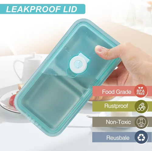 Vista 3 de Recipientes reutilizables de acero inoxidable con tapas, contenedores de doble compartimento para aperitivos, recipientes pequeños para condimentos