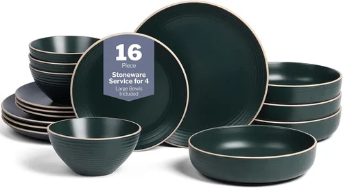 Vista 13 de Stone Lain Lauren - Vajilla moderna de cerámica de 16 piezas en color beige, juego de platos y tazones redondos, juego de vajilla para 4 personas