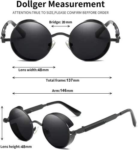 Vista 4 de Dollger Gafas de sol vintage Steampunk Retro Metal Round Circle Frame