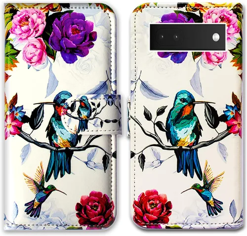Vista 11 de Bcov Funda para Pixel 6a, diseño de pájaro negro de cuero verde con tapa para teléfono con ranura para tarjetas, soporte para Google Pixel 6a