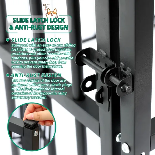 Vista 4 de VIVIJASON Perrera para perros de 6 x 6 x 6 pies, jaula de perro con marco de metal grande resistente con barras gruesas, cubierta UV e impermeable