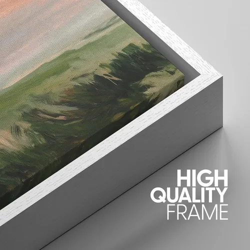 Vista 229 de SIGNWIN Lienzo enmarcado para pared, juego de arte pastel con cadena montañosa, bosque, niebla, naturaleza silvestre, ilustraciones modernas, arte