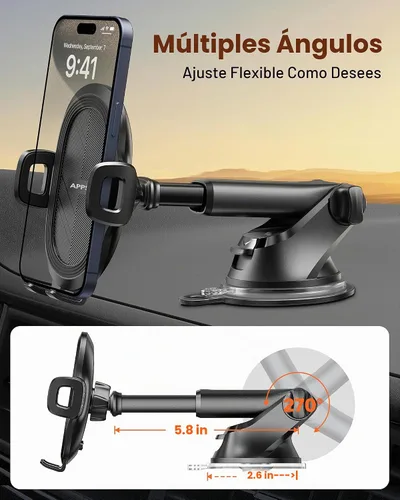 Vista 4 de APPS2Car Soporte de teléfono con ventosa, soporte universal para teléfono para parabrisas de automóvil, salpicadero, ventana, soporte para teléfono
