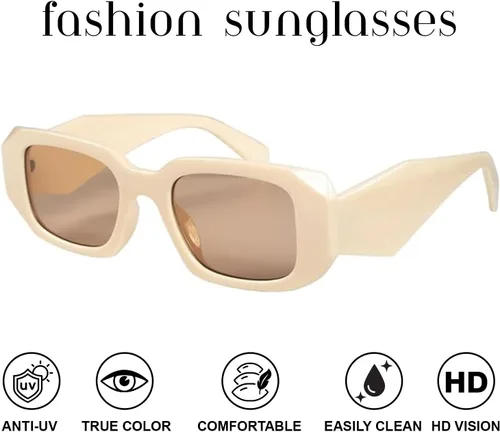 Vista 3 de DUPER retro rectangle sunglasses men women. 90's trendy irregular hexagon rectangular chunky wide frame, UV