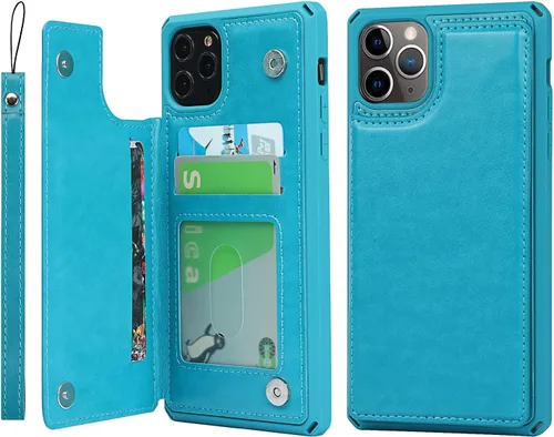 Vista 11 de Cavor Funda para iPhone 11 Pro con tarjetero, funda tipo cartera con tarjetero y tarjetero para iPhone 11Pro, funda de piel sintética con ranuras