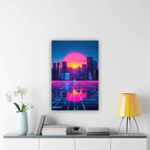 Vista 6 de Cyberpunk - Arte de pared Vaporwave - Póster de ciudad futurista de neón, impresión retro de onda sintética moderna, impresiones de pared abstractas