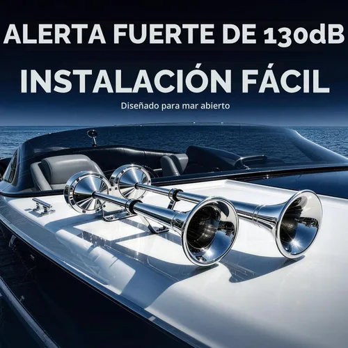 Vista 2 de FARBIN Bocina de barco impermeable de acero inoxidable doble trompeta Tubo doble de acero inoxidable