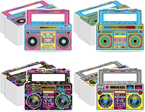 Vista 8 de 50 servilletas de radio Boombox de regreso a los años 80 y 90, decoraciones de fiesta retro en forma de boombox desechable servilleta de almuerzo