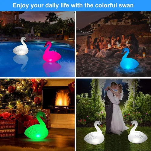 Vista 6 de Goallim Luces Flotantes Solares Cisne - Impermeable Inflable LED Multicolor para Piscina, Playa, Jardín, Patio y más