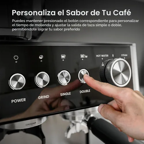 Vista 5 de Kismile Máquinas de Espresso de 15 Bar con Molinillo, Cafetera de Espresso Profesional con Tanque de Agua Extraíble, Espumador de Leche con Varilla