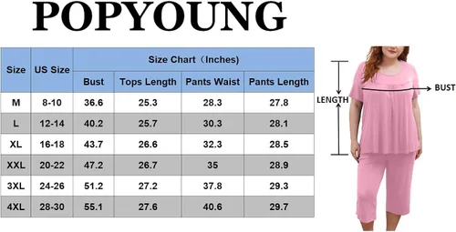 Vista 4 de POPYOUNG Women's Summer Casual 2 Piece Pajama Sets, Lounge Sleepwear Ladies Pjs Sets with Pockets