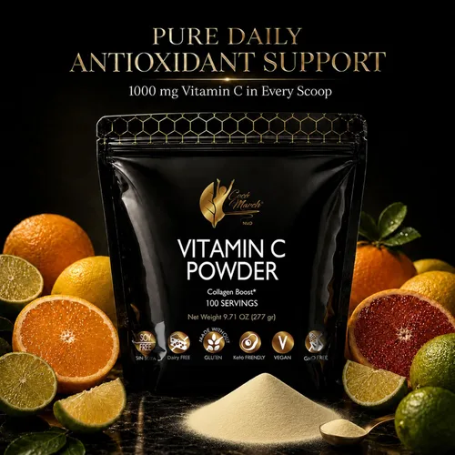 Vista 2 de Cocó March N.M.D Vitamina C en polvo 1000 mg – Suplemento de apoyo inmunológico con zinc, bromelina, quercetina y L-lisina, apoya la producción