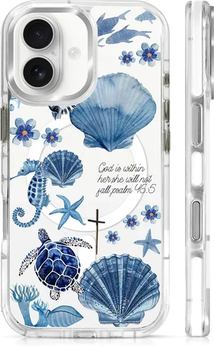 Vista 64 de Funda para iPhone 13 Pro, transparente con bonito patrón de tiburón azul, compatible con Magsafe funda protectora suave para mujeres y niñas (blanco)