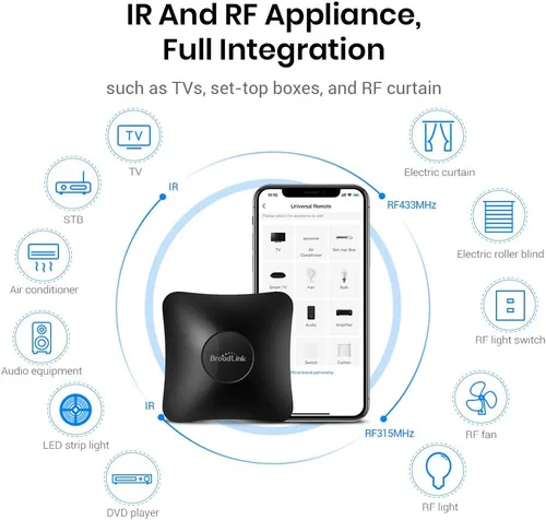 Vista 2 de BroadLink IR/RF Smart Home Hub-WiFi IR/RF Blaster para automatización del hogar, TV, cortina, persianas control remoto, controlador de aire