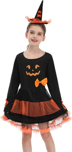 Vista 3 de LTAKK Pumpkin Dress Girl Kawaii Pumpkin Theme Costumes Kids for Halloween with Pumpkin Headband