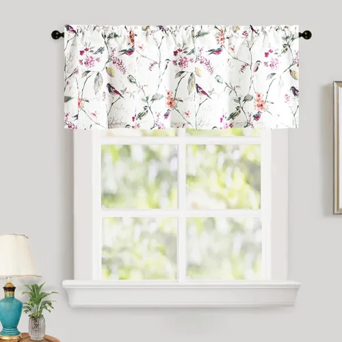 Vista 15 de Leeva - Cortinas pequeñas con estampado de pájaros, 24 pulgadas de largo, conjunto de paneles para ventanas, diseño de estampado de pájaros
