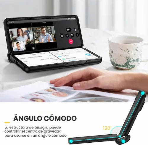 Vista 4 de Ruky - Carcasa para Samsung Galaxy Z Fold 3, color negro Magnetic Kickstand, Hinge Protection, Built-in Screen Protector PU Leather Stand Case for