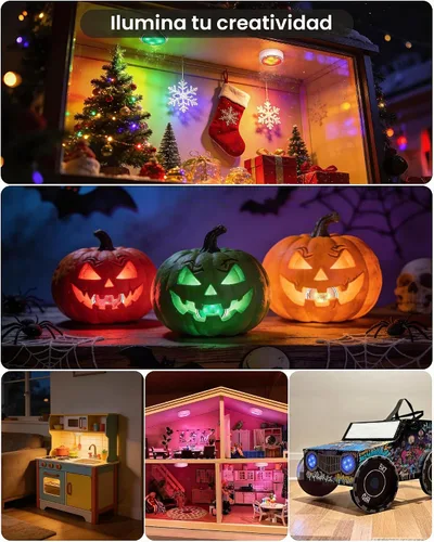 Vista 7 de TECOMLIGHT Luces de disco con control remoto, iluminación inalámbrica para debajo del gabinete, funciona con pilas, luces de empuje para cocina