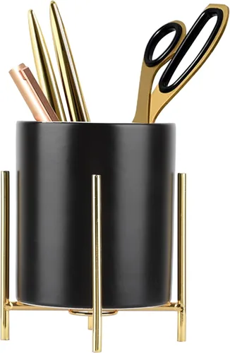 Vista 10 de Planet Pencil Cup Sturdy Metal Frame with White Ceramic Pen Holder For Desks and kitchen Appliance Holders