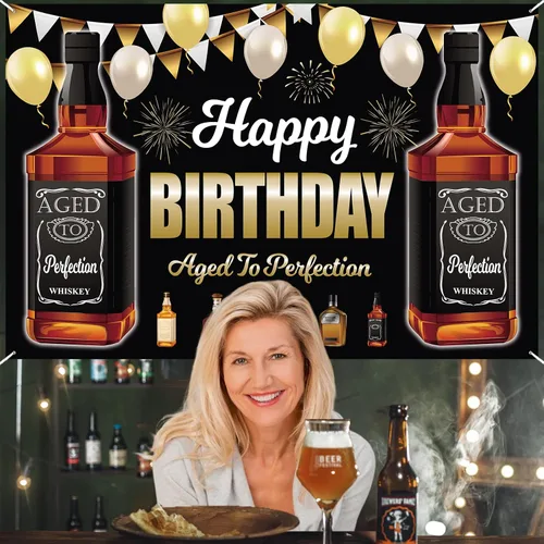 Vista 7 de Cartel negro de decoración de fiesta de whisky de 4 x 6 pies - Cartel negro de la edad a la perfección para cabina de fotos de aniversario