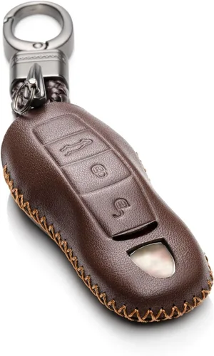 Vista 9 de Vitodeco Funda de piel auténtica con control remoto sin llave compatible con Porsche Panamera, Macan, Cayenne, 911 (3 botones, negro)
