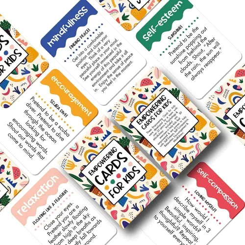 Vista 3 de Tarjetas de empoderamiento para niños: enseña atención plena, afirmaciones, autoestima, relajación y más