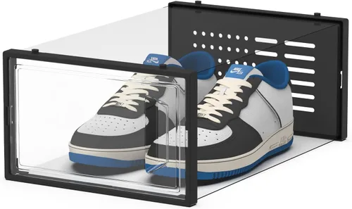 Vista 2 de SEE SPRING Cajas de almacenamiento de zapatos, organizador de zapatos apilable de plástico blanco para armario, zapatero y soporte para tenis, Negro