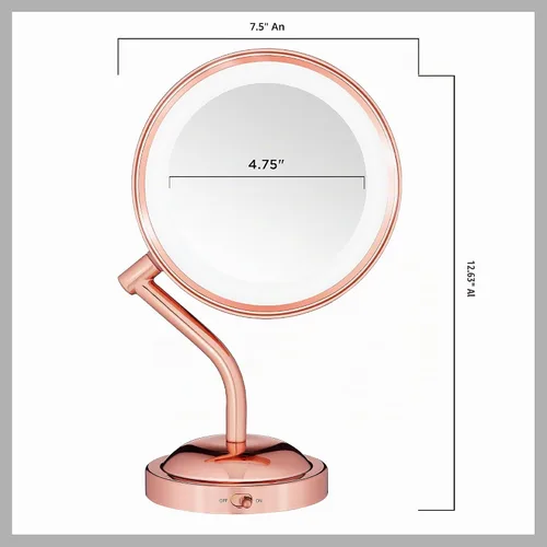 Vista 7 de Conair Espejo de maquillaje iluminado con aumento, espejo de tocador LED, espejo de aumento 1X/5X, espejo de doble cara, funciona con batería, oro