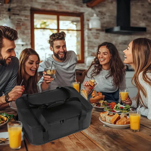 Vista 5 de Bodaon Bolsa aislante para cazuela, se adapta a platos de horno de 9 x 13 y 11 x 15 pulgadas con tapa, portadores de cazuela para alimentos Negro
