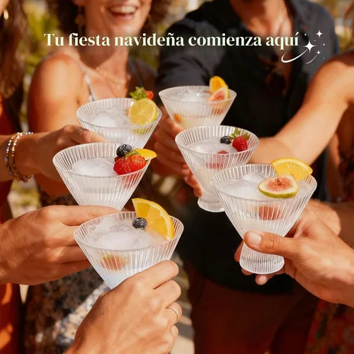 Vista 7 de VIMERPA Vasos de Martini, juego de 4 copas de Martini acanaladas sin tallo, cupé grande de 8 onzas, para champán expreso, estilo retro de cristal